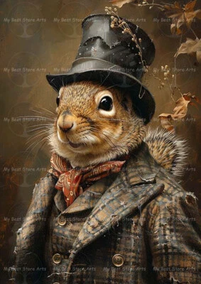 DAPPER SQUIRREL ART PRINT, Cottagecore Wall Decor, Victorian Animal Poster F818 - Image 1 of 2