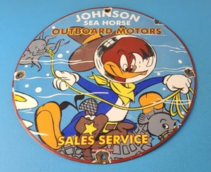 Vintage Johnson Sea Horse Sign - Boat Engines Outboards Porcelain Gas Pump Sign - Picture 1 of 15
