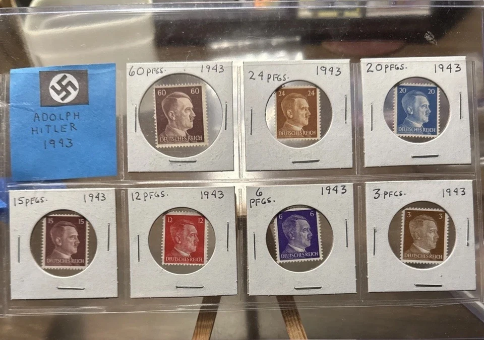 Estampillas de Adolf Hitler 1943 60 PFGS, 24PFGS, 20PFGS, 15PFGS, 12PFGS, 6PFGS, 3PFGS Foto 1 de 4