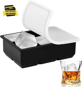 Large Ice Cube Tray with Lid 2 Inch Big Silicone Square Ice Cube Tray Molds Craf - Picture 1 of 7