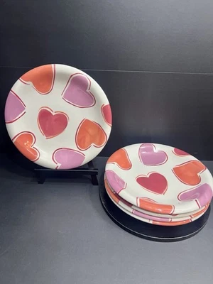 Набор из 5 домашних керамических красных, розовых и фиолетовых сердечков обеденные тарелки 11 1/4 дюйма - б/у в отличном состоянии  - Изображение 1 из 4