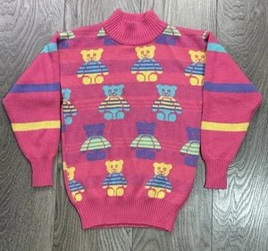 Vtg Girl's Teddy Bear Acrylic Sweater By Dreamsicle 90's Nostalgia Sz Small 7/8 - Picture 1 of 5