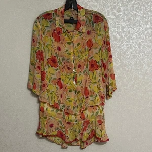Putumayo Vintage gelb Blumendruck 2 Stück Rock & Knopfleiste Bluse Top Set M - Bild 1 von 7
