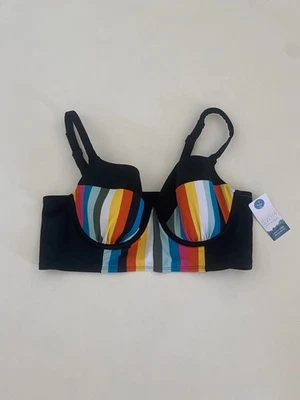 Swim By Cacique Swim Top 34DD Womens Black Rainbow Underwire Padded NWT New Tags - Image 1 of 4