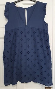 Glossy Made In Italy Size 12 Navy Blue Sleeveless Embroidered Shorts Playsuit ! - Picture 1 of 4