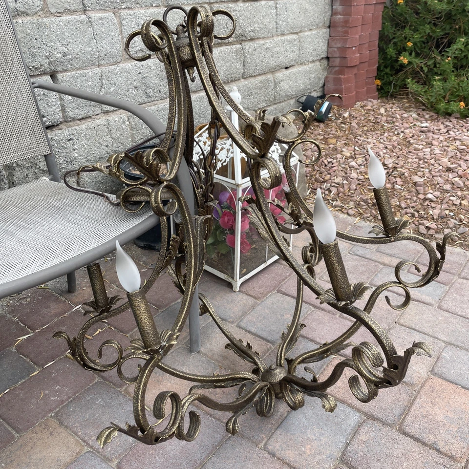 Vintage Luminaire Large Wrought Iron 6 Light Chandelier  32"X36" - Image 1 of 4