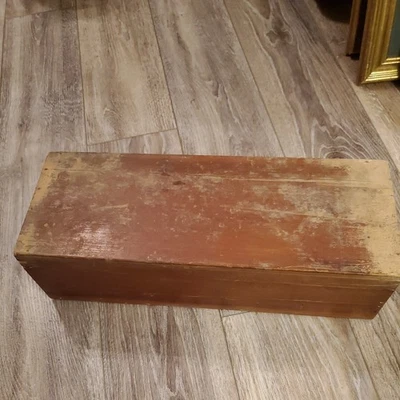 Vintage Primitive Hand Made Wood Storage Box w/Rusty Hinged Lid Aged Worn Signs  - Image 1 of 4