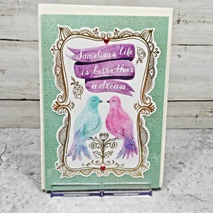 Hallmark Hochzeit Grußkarte 6x8 Traumvögel blau rosa Schmuck Glückwunsch - Bild 1 von 7