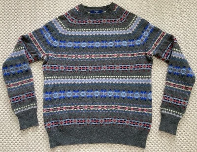 J CREW Fair Isle Sweater Men’s Small Lambs Wool Knit Multicolor Gray Tag: Medium - Image 1 of 4