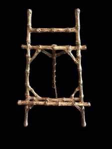 Vintage Brass Faux Bamboo Easel Gold Tone Tabletop Picture Display 9” X 5” - Picture 1 of 6