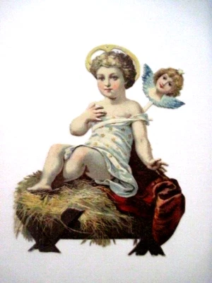 Muy bonito ángel troquelado vintage en pesebre - Navidad coleccionable * Foto 1 de 3