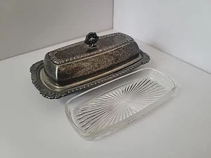 Vintage Silverplate Butter Dish With Glass Plate Unknown Makers Mark - Picture 1 of 11