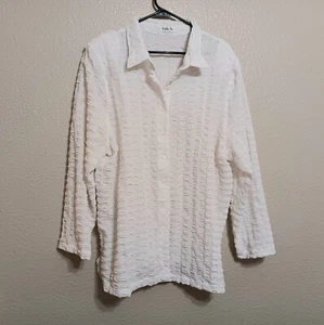 Vikki Vi 2X White Button Front Crinkle Pucker Top - Picture 1 of 4