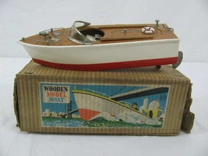 Vintage Japan Rico Battery Operated Wood Speed Boat Style #1 w/ Box Read! - Picture 1 of 15