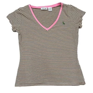 Vtg Y2K Energie Top Striped Size Large Embroidered Baby Tee 2000s - Picture 1 of 11