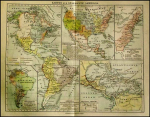 1889 ORIG.KARTE GEO-TOPOG- GESCHICHTE NORD- UND SÜDAMERIKA.. - Bild 1 von 1