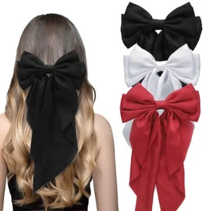 3 PCS Wide Satin Bow Hair Clips Layered Ribbon Accessories for Women Girls - Picture 1 of 7