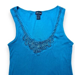 Wet Seal Blue Market Top Women's Size L Blue Tank Top Beaded Boat Neck Sexy - Picture 1 of 8