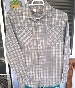 Men's Haband Traveler plaid Pearl snap Shirt Small Gray - Picture 1 of 5