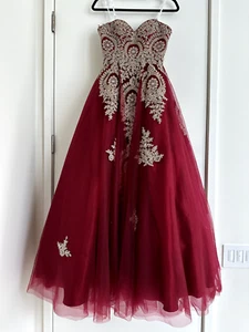 Strapless Sweetheart Neck Embroidered Bodice Lace-Up Back Ball Gown - Picture 1 of 6