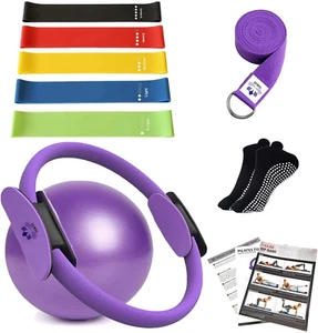 Pilates Ring Circle Set - Workout at Home Workout Equipment Women - Booty Bands - Picture 1 of 8