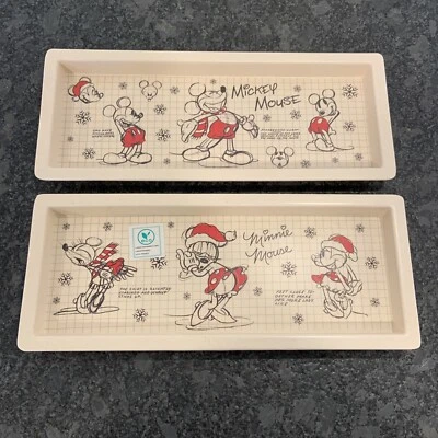 Conjunto Disney de 2 Bandejas de Serviço Retangulares de Bambu Mickey e Minnie Mouse NOVO - Imagem 1 de 3