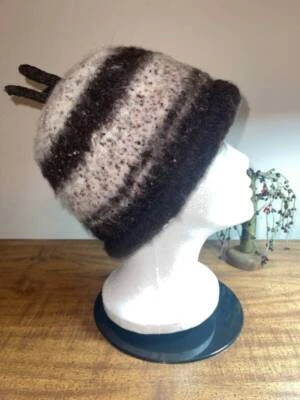 Boné feminino marrom multicolorido mistura de lã metálica inverno três pinos borla-EUC - Imagem 1 de 4