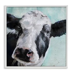 Stupell Industries Gentle Farm Cow Painting on Blue, Design by Main Line Stud... - Picture 1 of 9