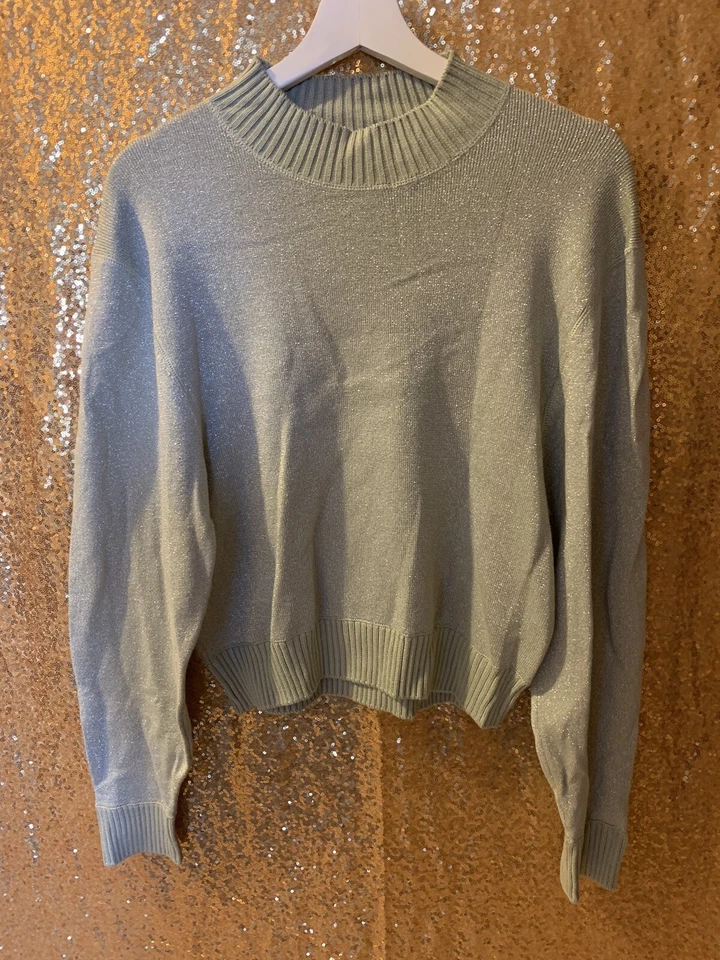 People Starry Night Sweater Frosted Fern Green Metallic M Top