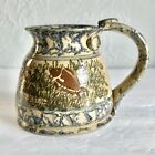 Tasse vintage éponge artisanale art poterie bois pêche 16 onces Lorna. Signé. LS