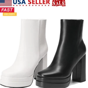 Womens Platform Ankle Boot High Chunky Heels Dress Booties Shoe Size 6-11 US - Picture 1 of 22