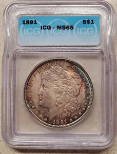 1891-P MS-65 Morgan Silver Dollar Deep Blue, Orange &Purple Hues - Lot #2 - Picture 1 of 2