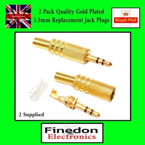 2 Pack Quality Replacement Gold Plated 3.5mm Stereo Jack Plug UK Seller - Picture 1 of 5