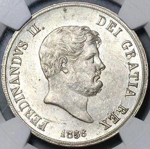 1856 NGC MS 61 Naples Sicily 120 Grana Ferdinand II Italy State Coin (25011502D) - Picture 1 of 6