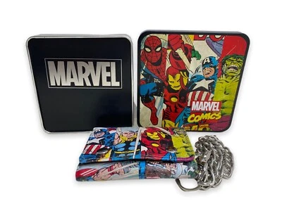 New Marvel Avengers Trifold Leather Wallet with Removable Chain & Collectors Tin - Image 1 of 4