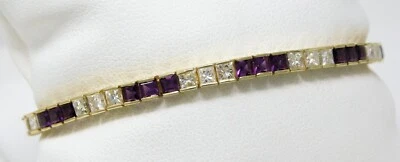 Браслет с гибкими звеньями из 14-каратного желтого золота с натуральным аметистом и бриллиантами 6 3/16 дюйма B6357 - Изображение 1 из 4