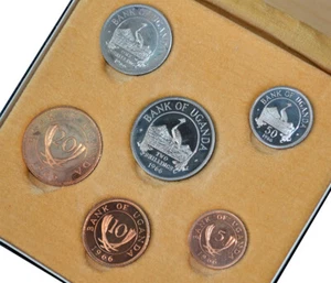 UGANDA 1966 6-Coin Proof Set 'First Coinage Issue 'w/ Case & Russell Rulau Paper - Picture 1 of 5