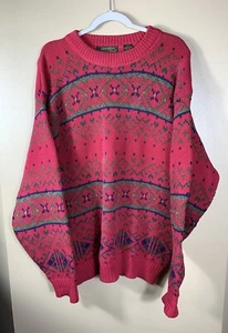 VINTAGE Eddie Bauer Sweater Mens LT Large Fair Isle Knit Chunky Knit 90s FLAW* - Picture 1 of 15