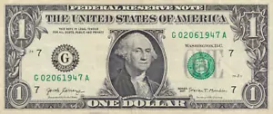 February 6th 1947 $1 One Dollar Bill Fancy Serial Number Birthday Note 02061947 - Picture 1 of 1