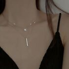 Geometric Shape Long Bar & Round Cut Rhinestones Double Layer Necklace Clavicle 