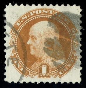 [st7171] USA 1875 Sc#123 used 1¢ buff NO GRILL Re-issue of 1869 Certif.W.T.Crowe - Picture 1 of 3