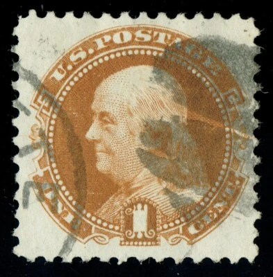 [st7171] USA 1875 Sc#123 used 1¢ buff NO GRILL Re-issue of 1869 Certif.W.T.Crowe - Image 1 of 3