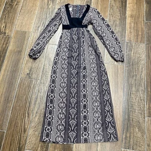 Vintage Young Edwardian Maxi Dress Size 7 Arpeja Cottagecore Prairie Y2K Zip Tie - Picture 1 of 16