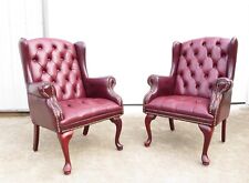 Vintage PAIR of LEATHER TUFTED WINGBACK ARMCHAIRS Chesterfield Chair QUEEN ANNE