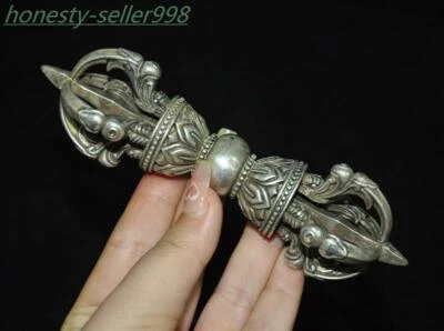 5.8" Antigüedades Budismo Tibetano Tíbet Plata Vajra Dorje Phurpa Exorcismo Talismán Foto 1 de 4