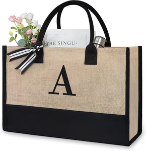Initial Jute/Canvas Tote Bag, Personalized Present Bag, Suitable for Wedding, Bi - Picture 1 of 12