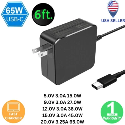 Adaptador carregador laptop 65W watt tipo-C USB-C para Dell HP Lenovo ASUS Acer Chrome - Imagem 1 de 4