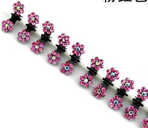 Lots 12X Girls Sweet Rhinestone Crystal Flower Mini Hair Claws Clips Clamps