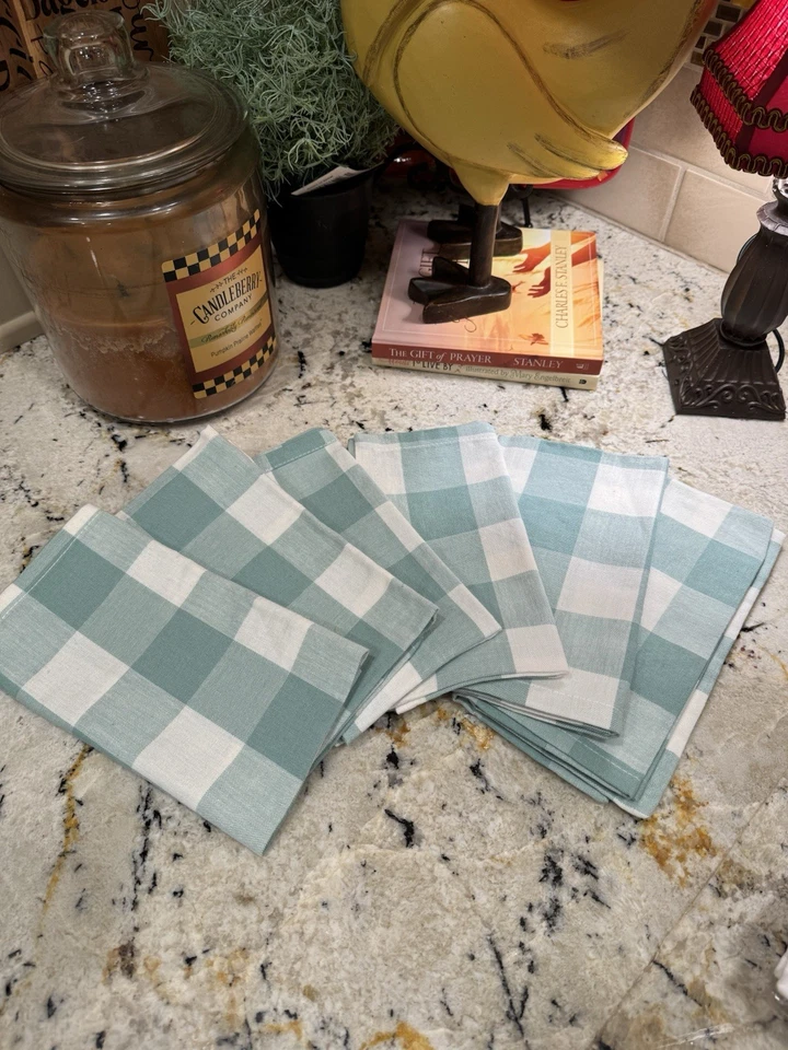 Park Designs Set Of 6 Napkins Wicklow-Sea Seafoam Green Ivory New - Image 1 of 4