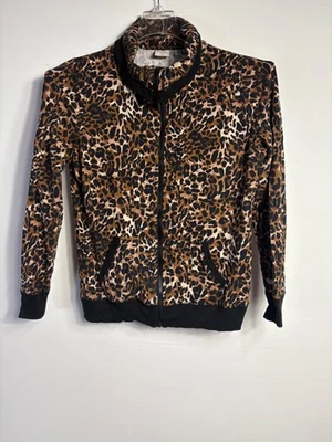 Chaqueta deportiva Rafaella para mujer talla PS cremallera completa estampado de leopardo polar Foto 1 de 4